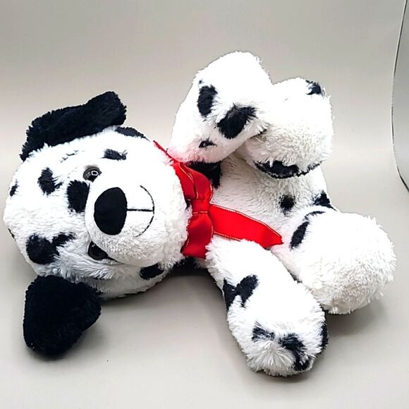 Dalmation Black & White Spotted Puppy Dog Plushie with Red Bow - Picture 5 of 7